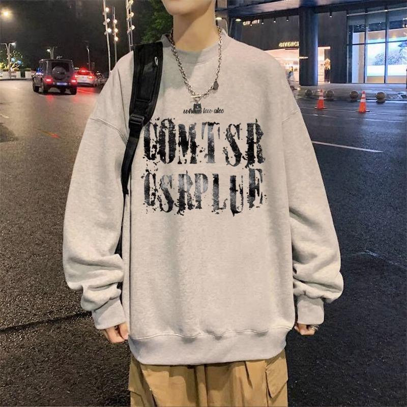 Retro Långärmad Tryckt Sweatshirt, Lös Rund Hals, Utan Huva Plus Fleecekläder