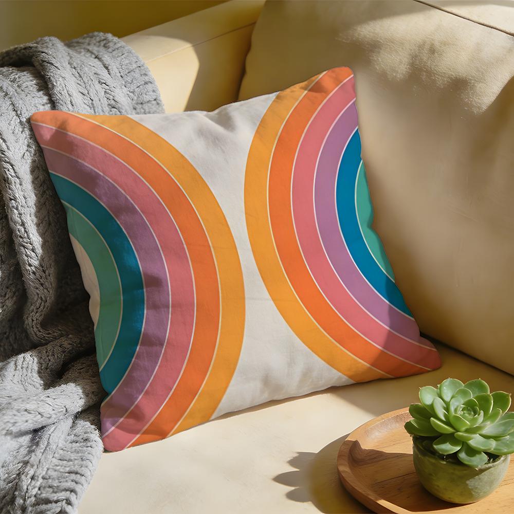 Cushion Cover  Washed Linen  Soft Breathable Decorative Case For Sofa Home Rainbow Series Geometric Print Pillow cover