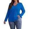 2025 Autumn/Winter Plus Size Solid Color V-Neck Long Sleeve Ribbed Pullover T-shirt