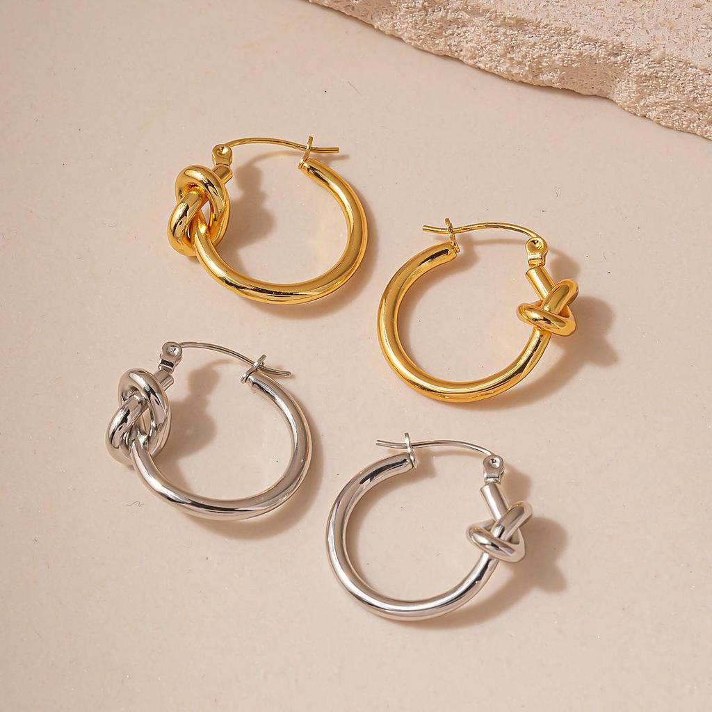 Stainless Steel Knotted Round Ear Cuffs: Elegant and Versatile High-End Jewelry
