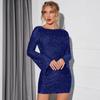 Women's Shiny Sequin Backless Lace Up Mini Dress Long Sleeved Shiny Tight Party Casual Dresses