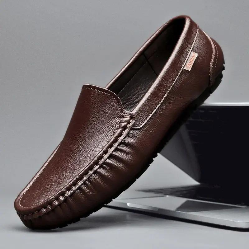 Leather Shoes for Men Non Slip and Waterproof Man Casual Shoe Square Toe Flat High Quality Fashion Pu Classic Original On Sale