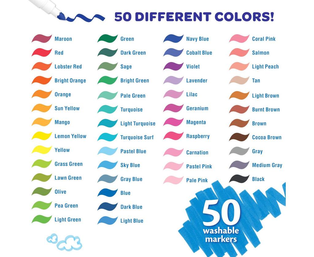 Crayola Marker 50 Super Tips Authentic 585050 Water-Removable Pens, Colors, Series, Product,