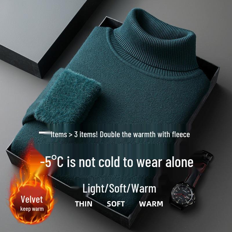Autumn/Winter 2025 Men s High-Neck Wool Blend Plush-Lined Sweater XL (135-150 lbs)