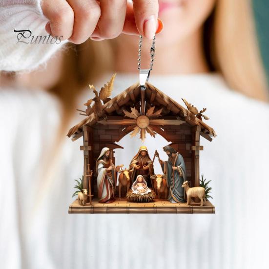 Christmas Pendant Ornament Jesus Family Prayer Scene Pendant Bright Colored Religious Symbol Pendant for Home Car