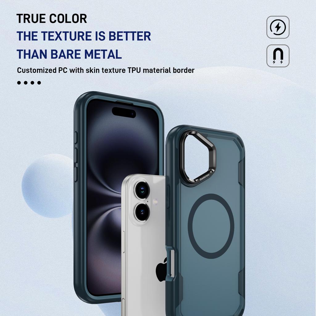 Voor iPhone 16 Hoesje Compatibel met MagSafe Lensframe Kickstand TPU + PC Schokbestendige Telefoonhoes