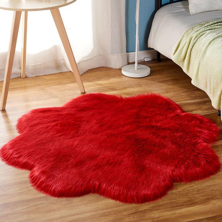 Burgundy Plum Blossom Plush Carpet, Round Wool Living Room Bedroom Bedside Floor Mat