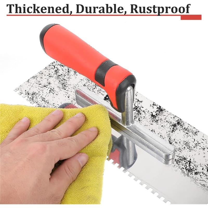 A25F-4 Pcstile Tools Stainless Steel Square Notched Trowel Set Masonry Hand Kit For Wall Floor Tiling Installation