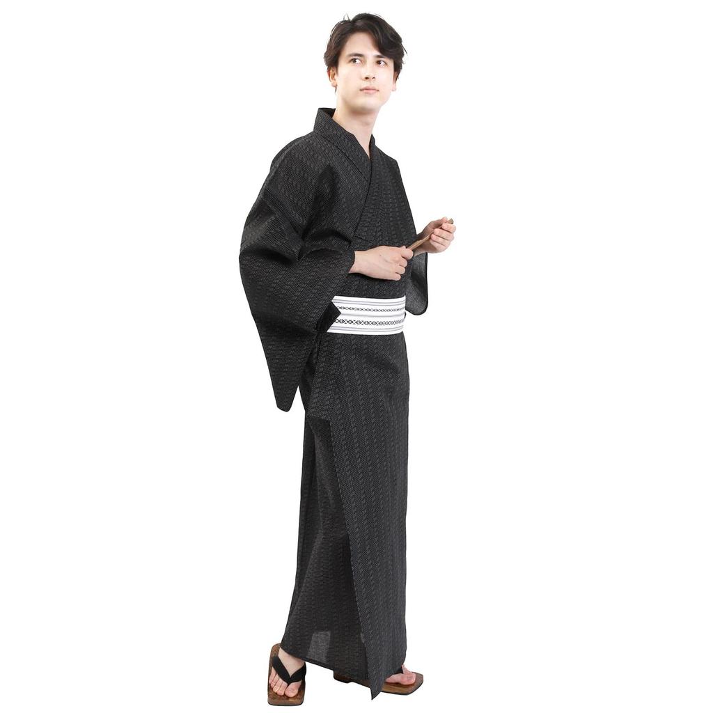 Fuuka Yukata Set Waist Size Small Square B44 WN02S Men's 3-Piece (Obi, Cord, Cotton, Linen) - (Waist Cord, Obi, White) -