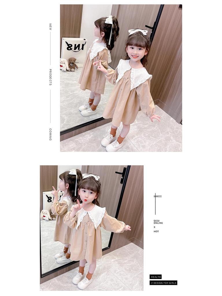 Spring Collection: Girls' Long-Sleeve Plaid Princess Dress In Cotton Linen.