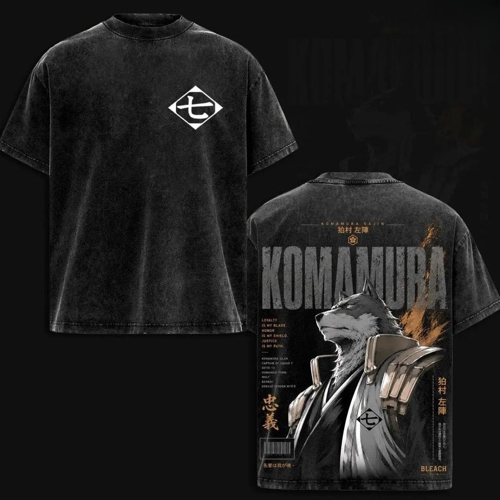 BLEACH Kuchiki Byakuya Anime Printed Streetwear Men Women Washed Cotton T-shirts Vintage T Shirt Oversized Short Sleeve Clothing
