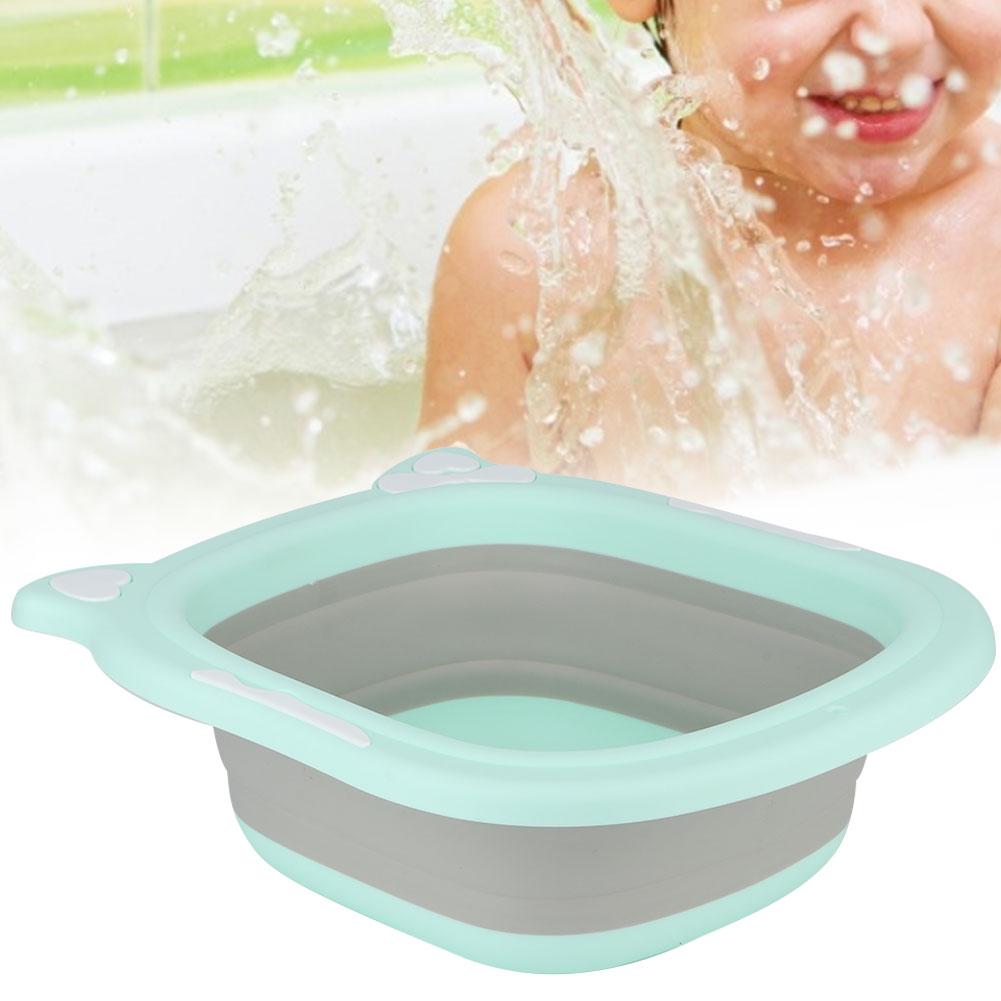 Folding Washbasin Baby Ass Washing Basin Cartoon Face Foot Washbasin for Baby InfantsGreen