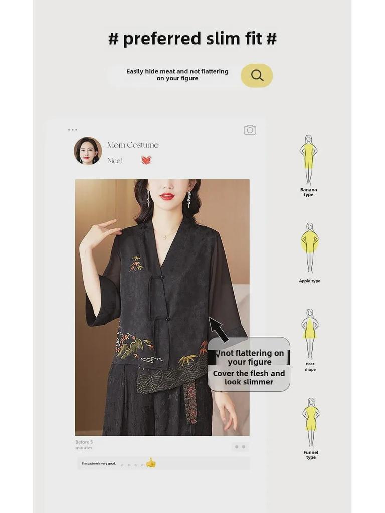 2024 Spring Women's Embroidered Buttoned Top - Irregular Design, Three-Quarter Sleeves