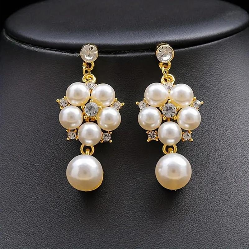 

1 Набор Свадебное ожерелье и серьги Набор Искусственный жемчуг Цветок Роскошный Женский Девушка Ожерелье Серьги-подвески Свадебные украшения Подарок