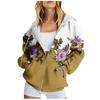 Dame Blomstermønstret Hettejakke Glidelåsjakke Langermet Genser med Lomme Kåpe