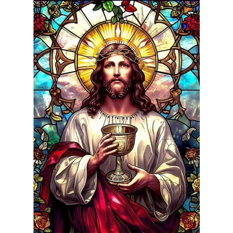 Jesus Christ Stained Glass Posters Canvas Prints Art Mosaic Jesus Religion Portrait Abstract Pop Wall Art Picture for Home De