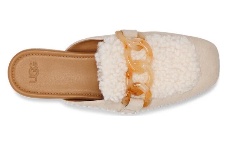 Women's Slippers UGG Rubber Sole Closed Toe Slippers Women's Almond White