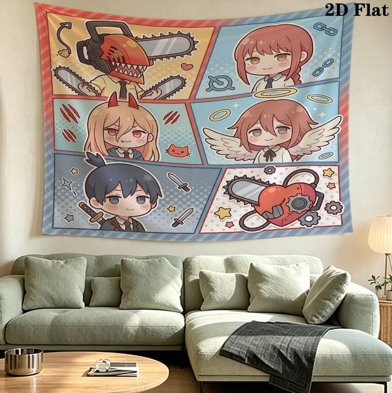Chainsaw Man Wall Tapestry Aesthetic Wall Hanging Printed Fabric Blanket Decorative Tapestries For Bedroom Living Room Home Decor