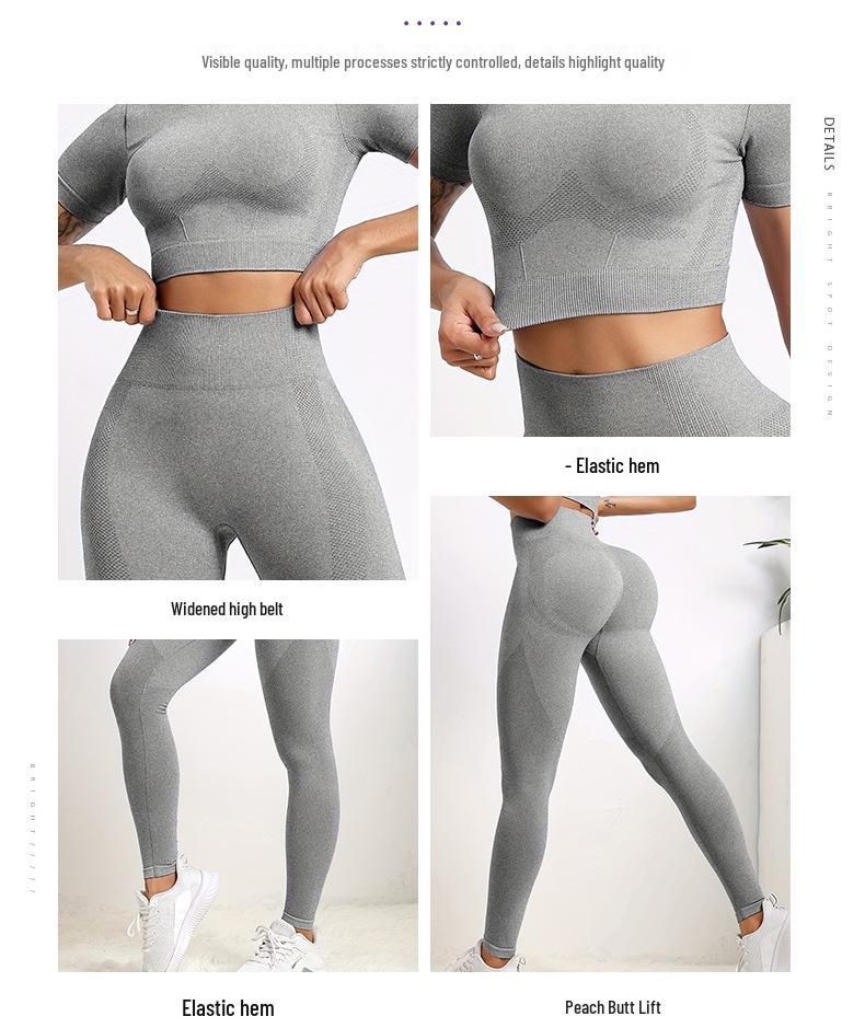 Zestaw do jogi bez szwu: Top z krótkim rękawem i legginsy podnoszące biodra dla kobiet