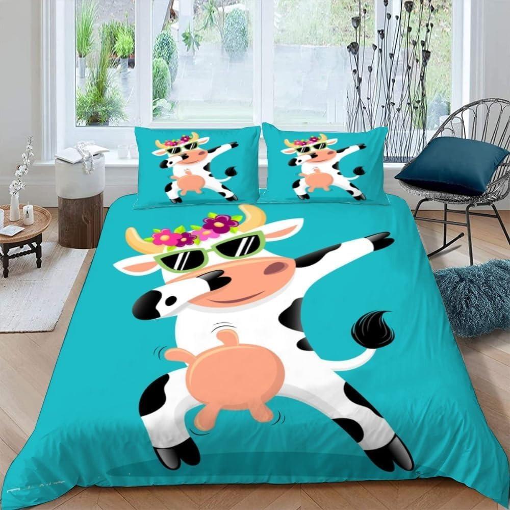 Cartoon Cow for Children duvet cover   Microfibre  duvet cover  room decoration  adult bedding Set   Zip and 2 Pillowcases