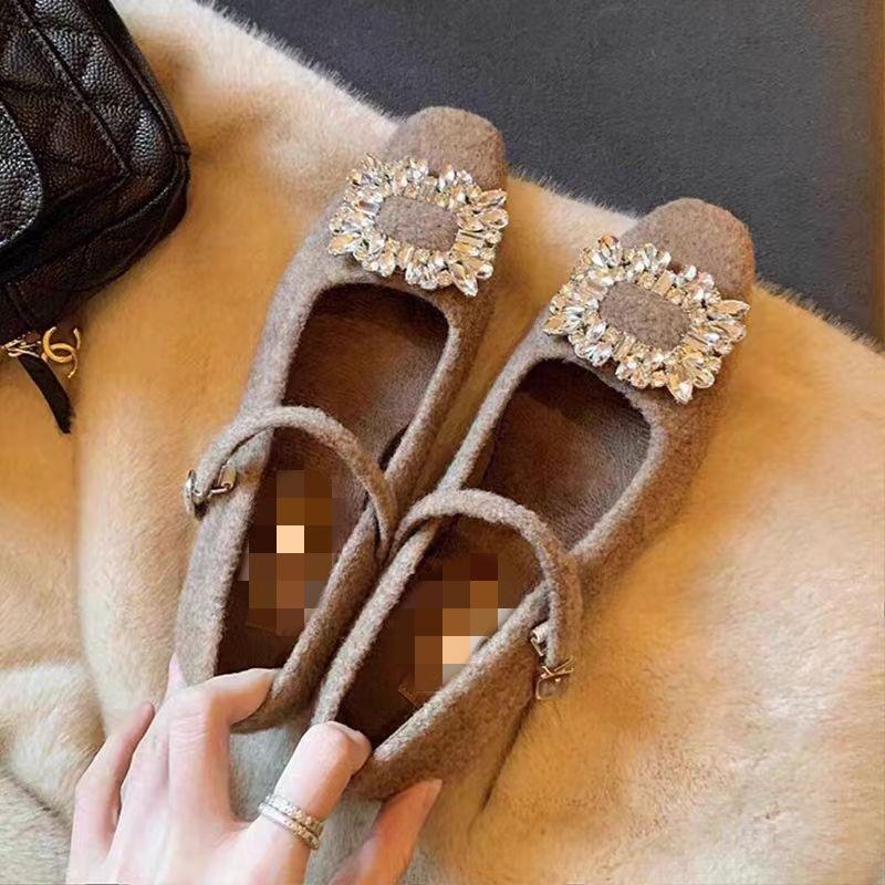 

Grape mother French fluffy shoes Ritz dinner party diamond buckle small square head word with gentle thick heel Mary Jane single shoes women 40