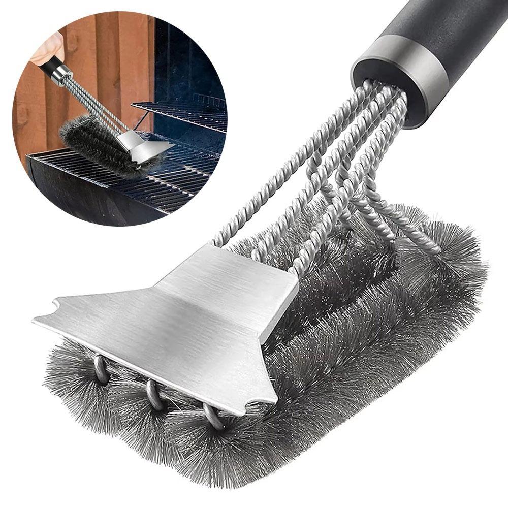 1Pcs Stainless Steel Bristle Cleaner Brush with Deluxe Handle BBQ Tool Grill Brush and Scraper