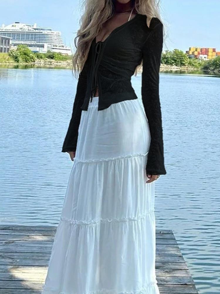 Herbst Neue Modische Chiffon Schlank Geschnittene Rüschen Trompetenärmel Bluse für Damen