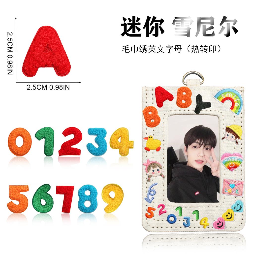 Towel Embroidery English Alphabet Embroidery Cloth Sticker Small Number Patch Sticker Bag Decoration Chenille Embroidery Label Ironing