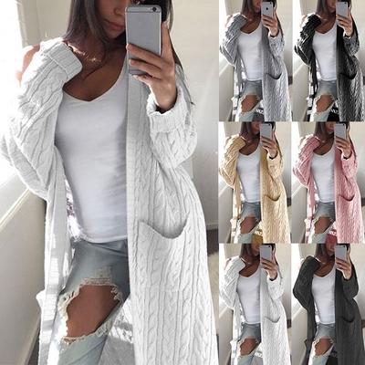 Moda damska Dzianinowy sweter z długimi rękawami na co dzień z kieszeniami