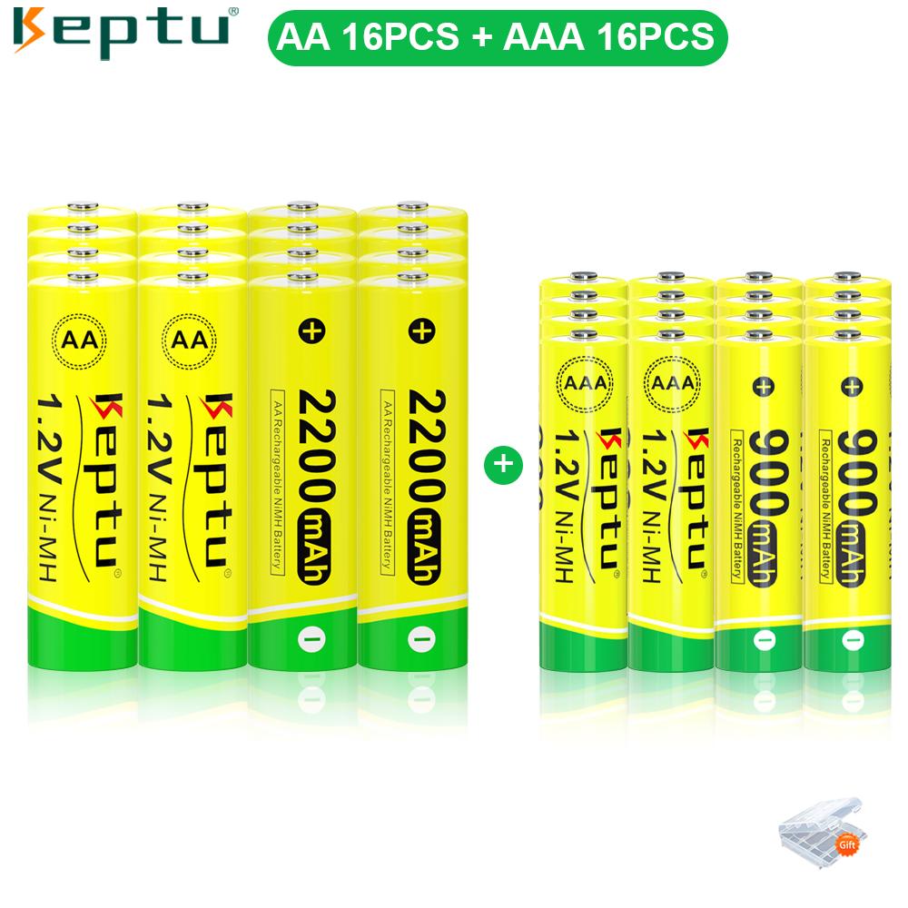 KEPTU Rechargeable Battery AA 1.2V Ni-MH Batteries AA(HR6) 2200mAh and AAA(HR03) 900mAh Ni-MH 2A/3A Rechargeable Batteries
