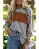 Azura Exchange Gray Colorblock Striped Bishop Sleeve Top