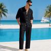 Men's Linen Two Piece Set Long Sleeve Shirt and Relaxed Pants Minimal Holiday Casual Outfit