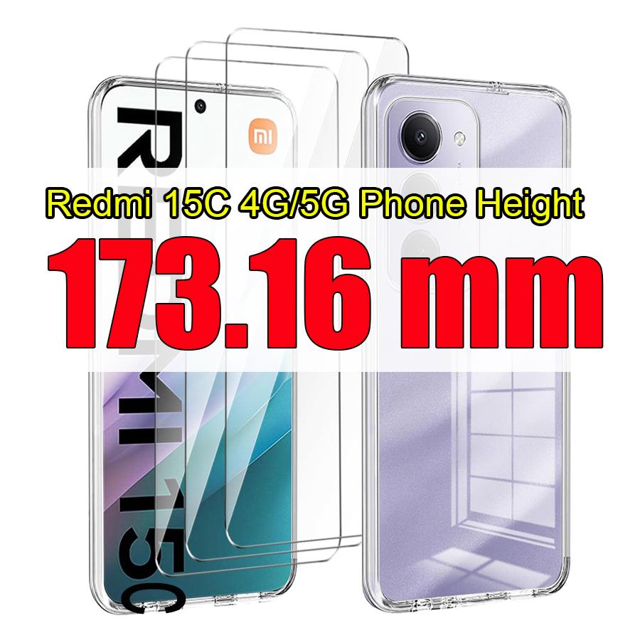 

[3 Glass+ 1 Case ] 4in1 HD Clear Case for Redmi 15 4G/5G (6.9 ) 15C 4G 5G Ultra Thin Phone Case + 3 Pieces Tempered Glass Film Soft TPU Cover Redmi 15C (Height 173mm) білий