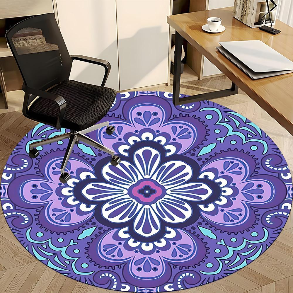 1pc Mandala PatternChair Carpet for Office, Indoor Non-Slip Washable Polyester Fiber Carpet, Mat For Office, Machine Washable