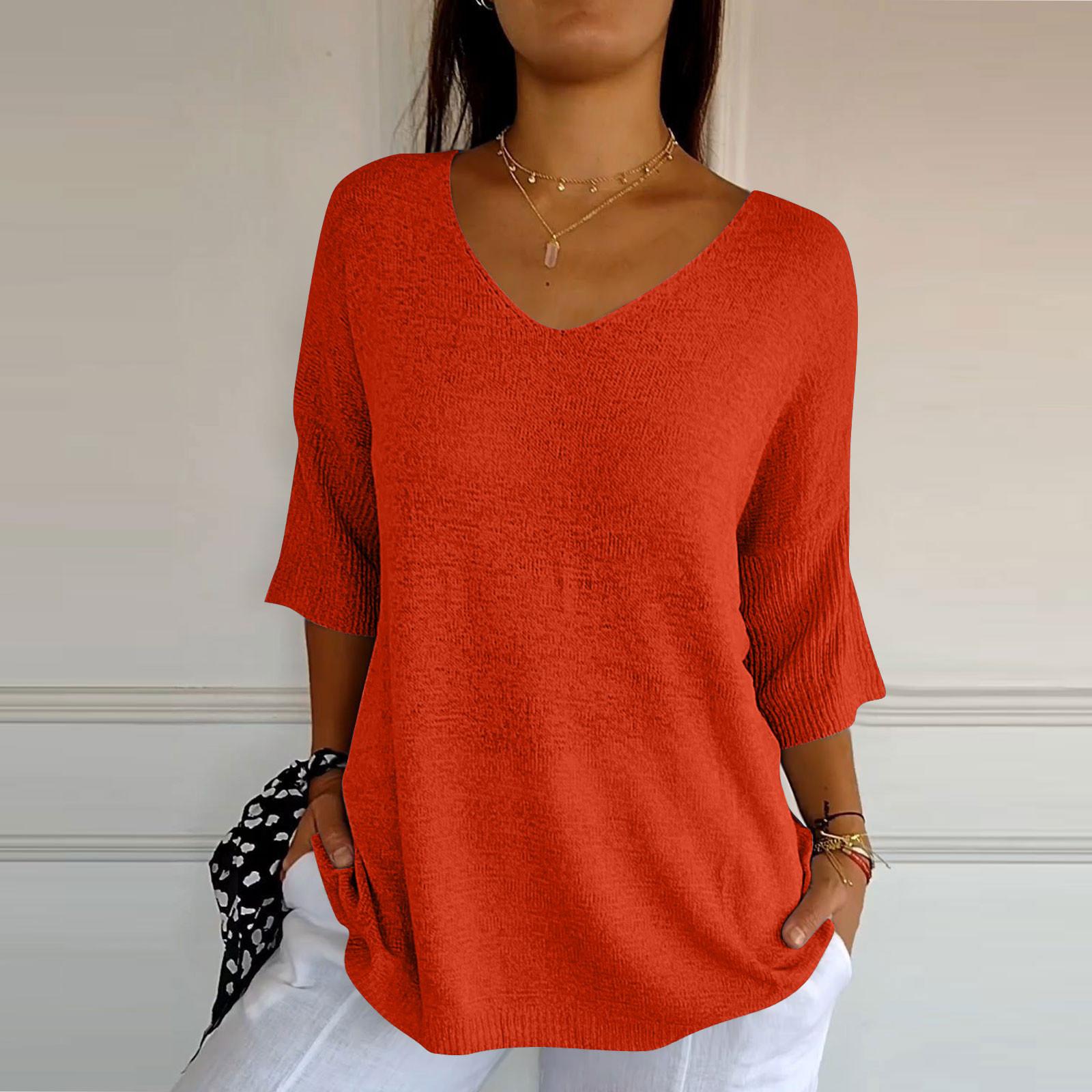 

Жіночий тонкий светр з V-подібним вирізом, вільна сорочка з сімома рукавами XL Кіновар