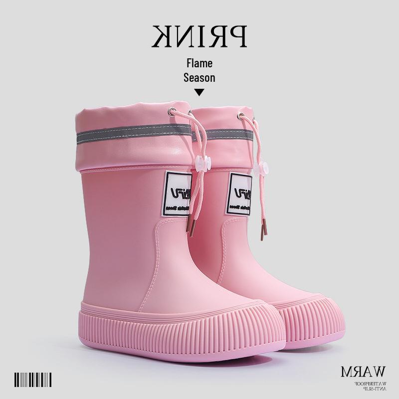 Women's Fashion Rain Boots: Non-Slip, Waterproof, Fleece-Lined, Mid-Calf Boots for Ladies & Kids - Perfect for Outdoor Wear.