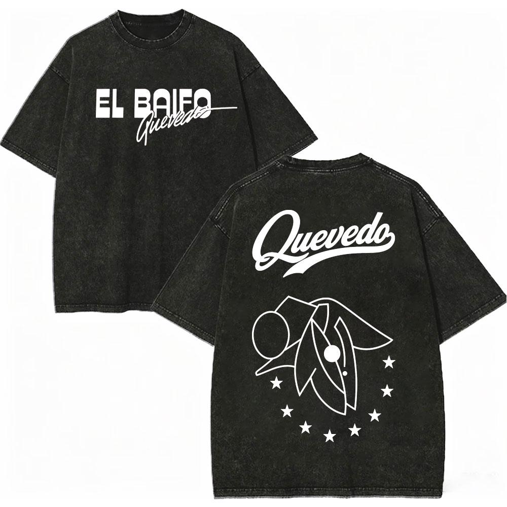 Vintage Washed Quevedo 2026 New Album El Baifo Tshirt High Street Fashion Trend Tshirts Men Women Casual Loose Cotton T Shirt