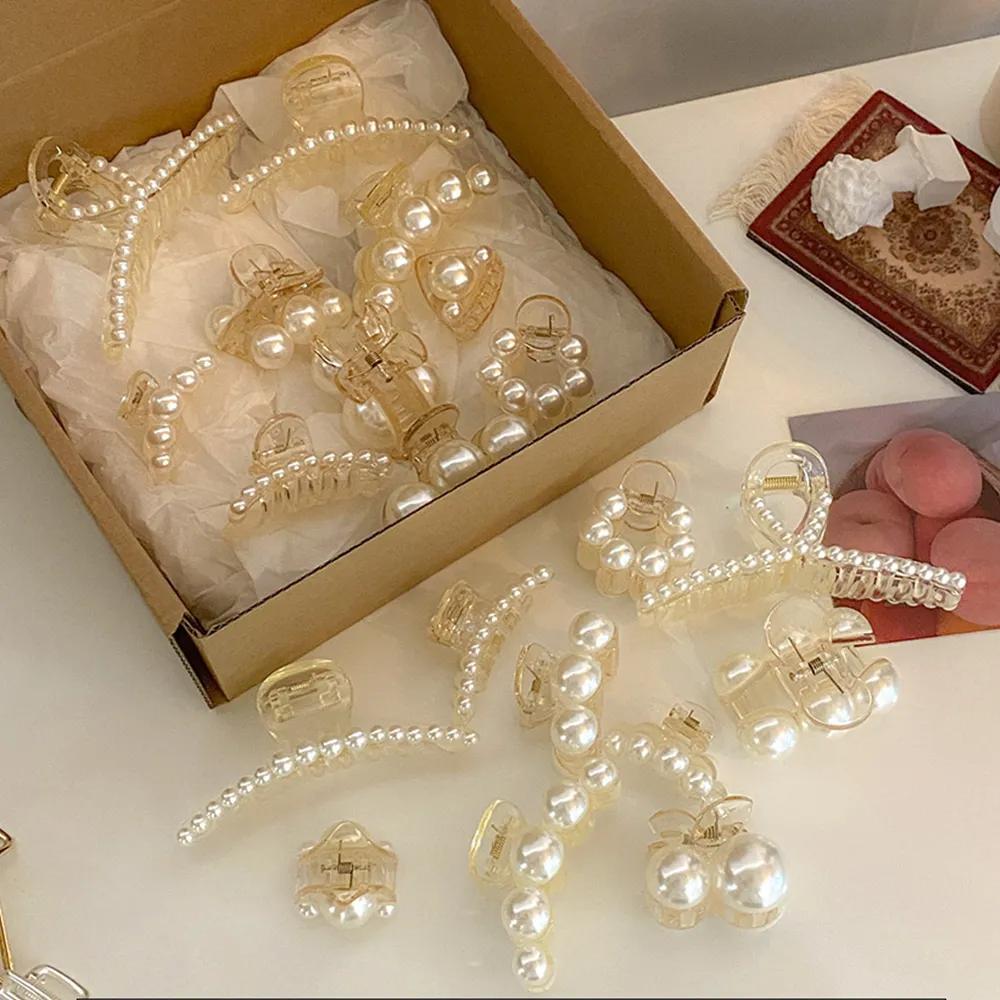 Half-up hair clip set, half-up hairstyle hair pin, updo clip, gift box packaging 07. Feminine Pearl Hair Clip Set of 10
