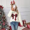 Women's Plaid Patchwork Bowknot Knitwear Pullover Sweater