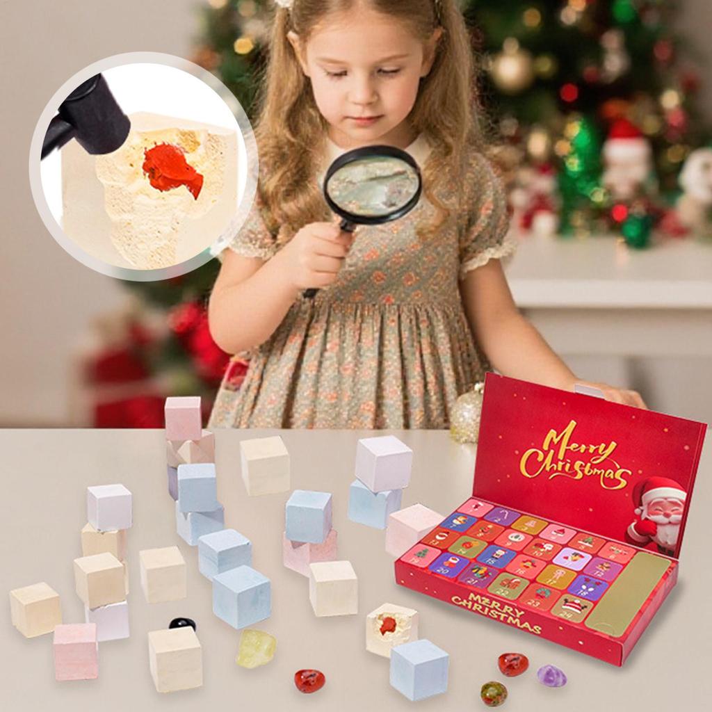 Countdown Calendar Christmas Advent 24 Boxes Natural Crystals Stone Digging Theme Holiday Party Favors for Girls Boys Kids