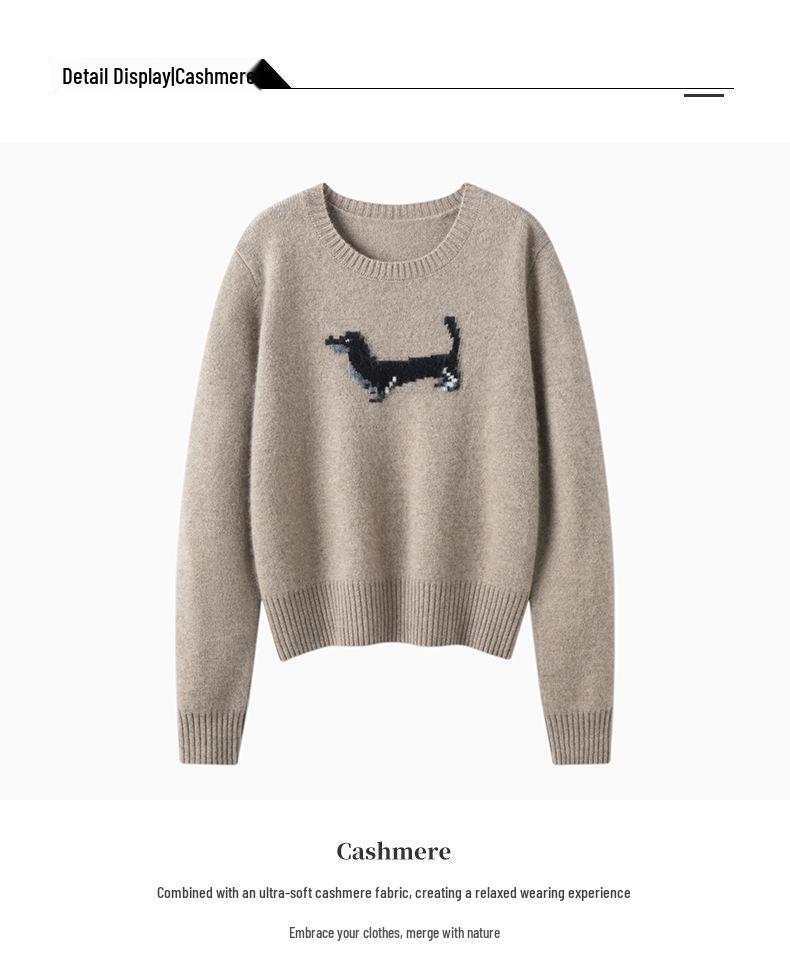 Women's Korean Style Black Dog Jacquard Cashmere Knit Sweater - Slimming, Warm, and Loose Fit for Autumn/Winter