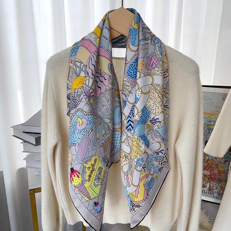 Elegant Thickened Mulberry Silk Twill Scarf/Shawl - Dual-Color Print for Women