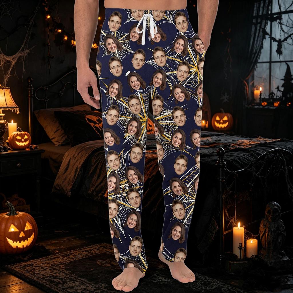 Men's Pajama Pants with Pockets Halloween Print Casual Long Pants for Home Relaxation