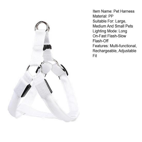 LED Pet Harness USB Rechargeable Light Up Dog Harness 3 Lighting Modes Adjustable Glow-in-The-Dark Safety Vest for Night Walking Medium Large Dogs
