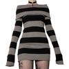 Y2K Gestreept One-Shoulder Slim Gebreide Trui Jurk