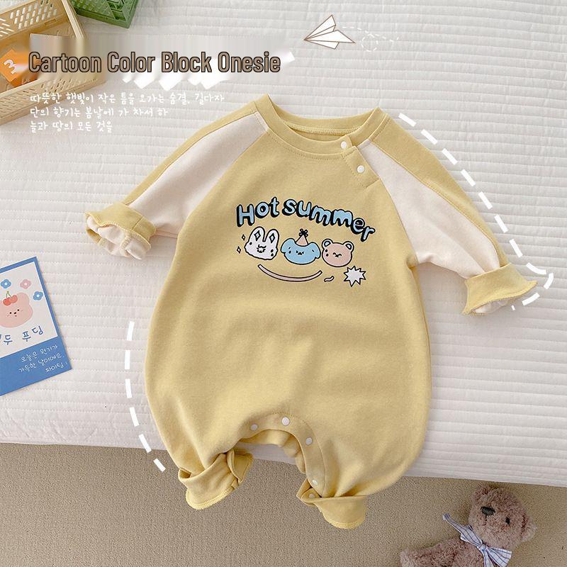 

2025 Spring/Autumn Baby Romper & Harem Pants, 0-1 Year, Unisex Raglan Sleeve Crawling Suit 73 cm светло-желтого