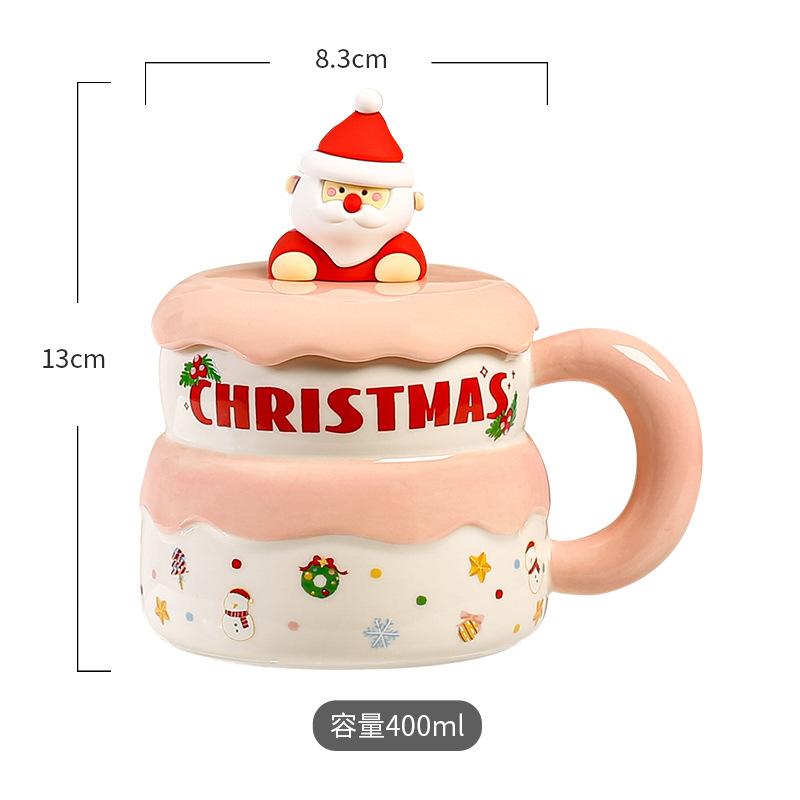 Najia Weihnachtsmann Keramiktasse mit Deckel Puppenbecher Hoher Wert Große Kapazität Weihnachtsgeschenk Wasserbecher