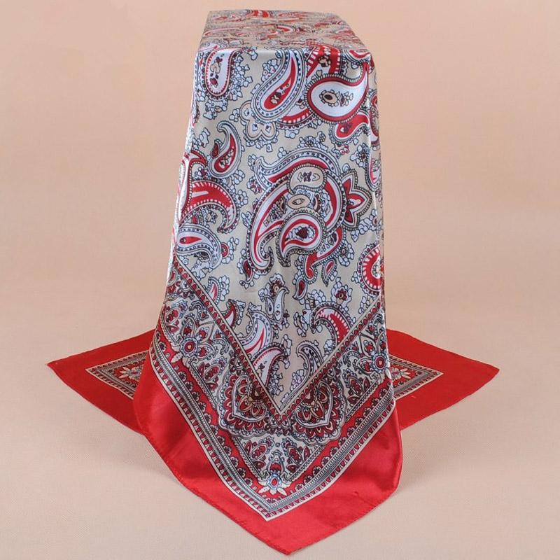 90X90Cm Head Scarf Women Luxury  Silk Square Scarf Foulard Satin Bandana Soft Neckerchief Hijab Hair Scarves For Ladies