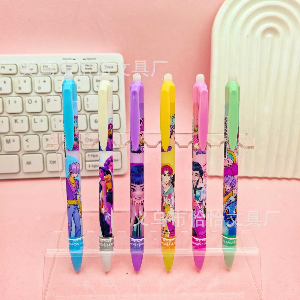 Kpop Demon Hunters Heat Erasable Pens Kawaii Rumi Mira Zoey Pen Marking Pens Student School Stationary Black 0.5mm Children Gift
