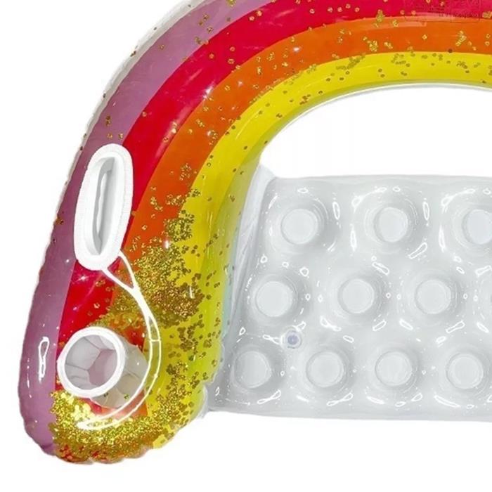 Inflatable Mattress Chair Lounger Swimming Chair Cup Holders Rainbow